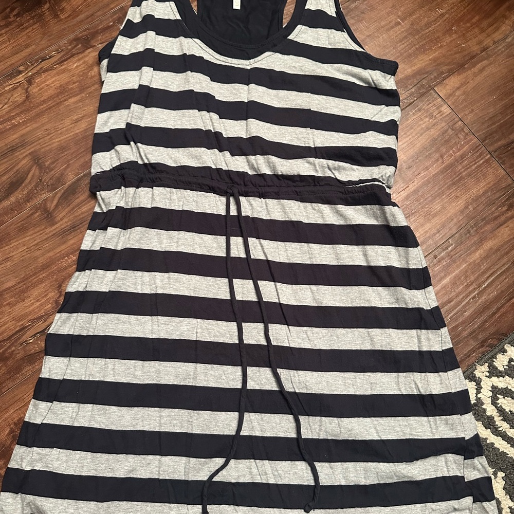Striped Black and Gray Sleeveless Dress